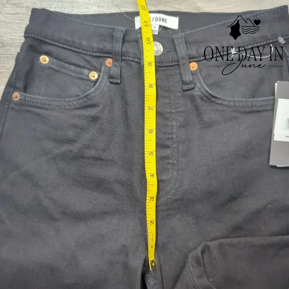 Re/Done 70s Stove Pipe Jeans Black Noir With Rip High Rise NWT Size 00 (24)
